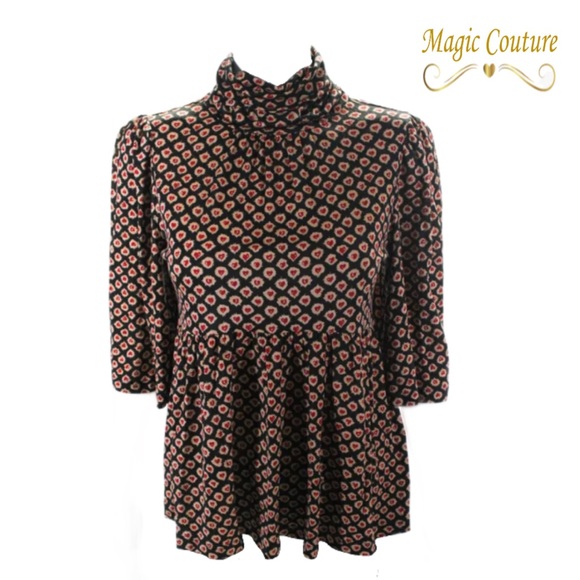 Diane Von Furstenberg Tops - Diane Von Furstenberg Amore Red Hearts Turtleneck Top♥️🖤♥️